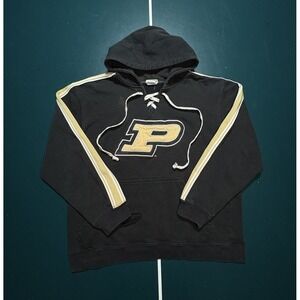 Vintage Purdue University Hoodie Sweatshirt Men Large Boilermakers Black Striped